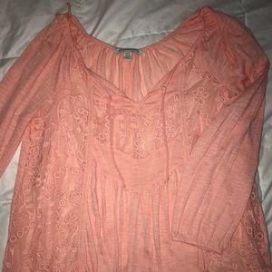 Peach Flowy Lace Detail Top
